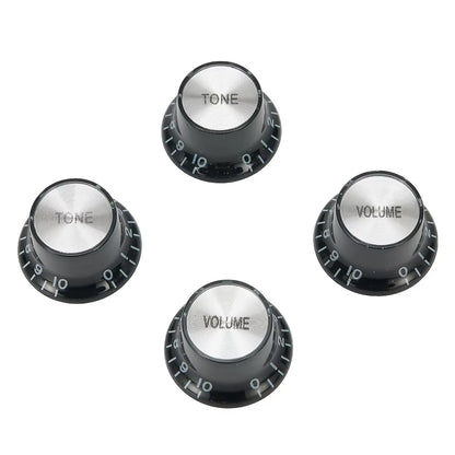 4Pcs Aluminum Guitar Tone and Volume Speed Control Knobs Silver Silver Top Hat Bell for GB LP SG Electric Guitar Accessories