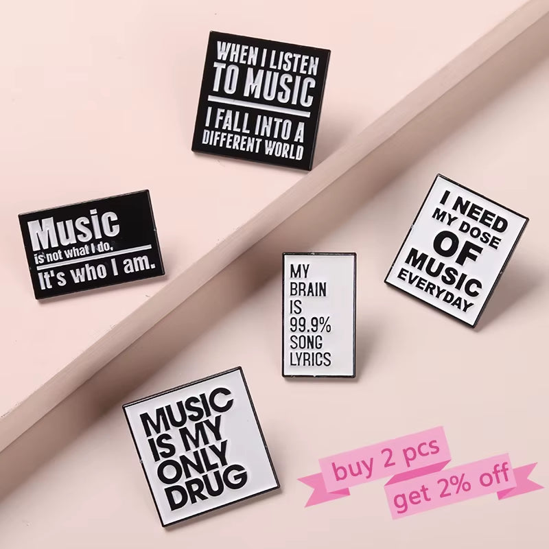 Cool Quotes about Music Enamel Pins Need Music Everyday Brooches Bag Hat Lapel Pin Badge Men Women Jewelry Gift for Music Lover