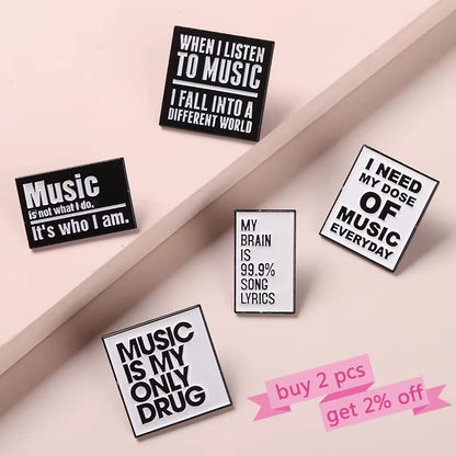 Cool Quotes about Music Enamel Pins Need Music Everyday Brooches Bag Hat Lapel Pin Badge Men Women Jewelry Gift for Music Lover
