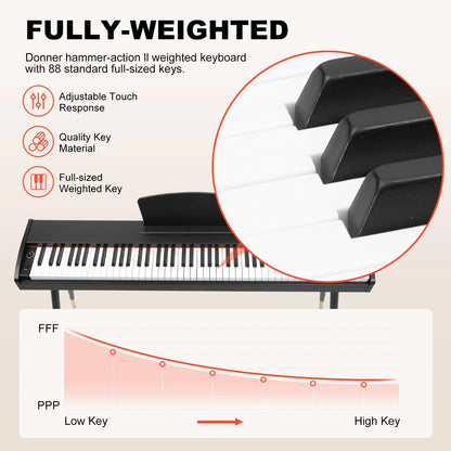 88 Key Digital Piano Keyboard Full-Size Semi-Weighted Electric Piano with Sustain Pedal, Music Rest, Black