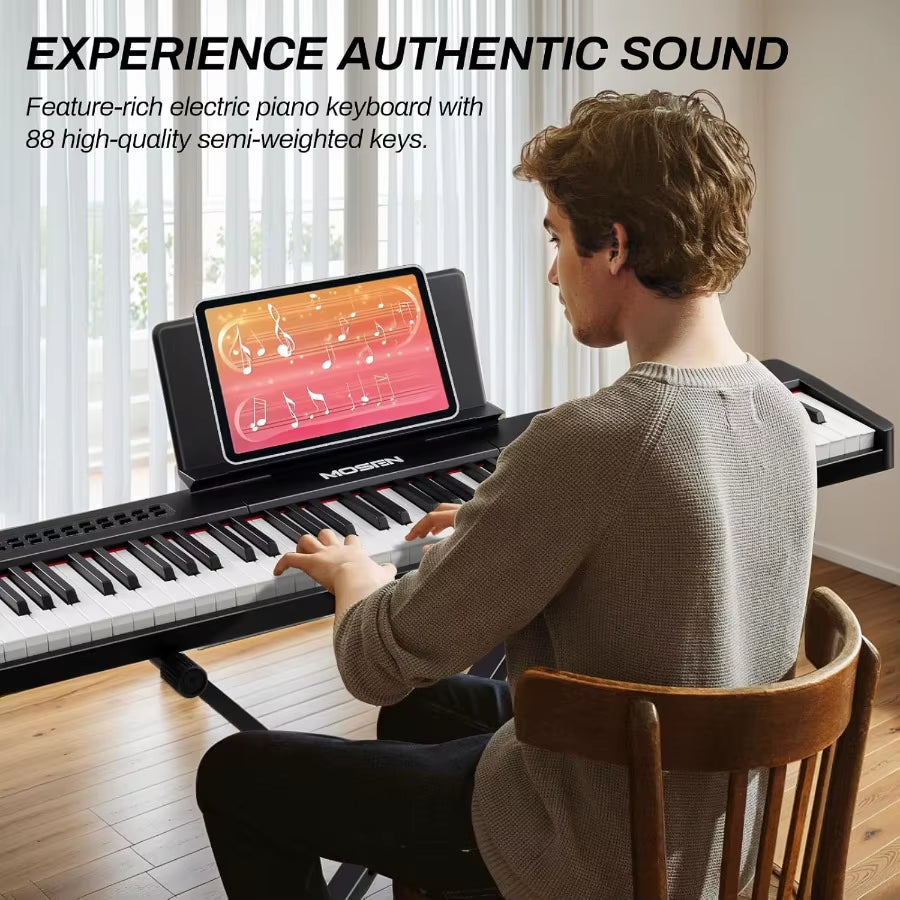 88Key Digital Piano Keyboard with Semiweighted Keys for Realistic Piano Playing Experience Featuring Double Keyboard Design LED