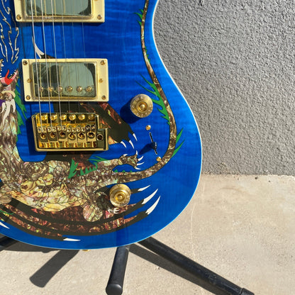 Amazing Blue PRS Electric Guitar Dragon Pattern 6 String Mahogany Body