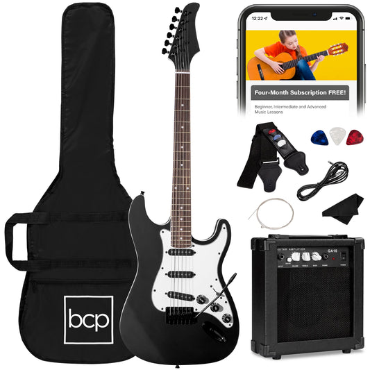 39In Full Size Beginner Electric Guitar Kit with Case, Strap, Amp, Whammy Bar - Jet Black