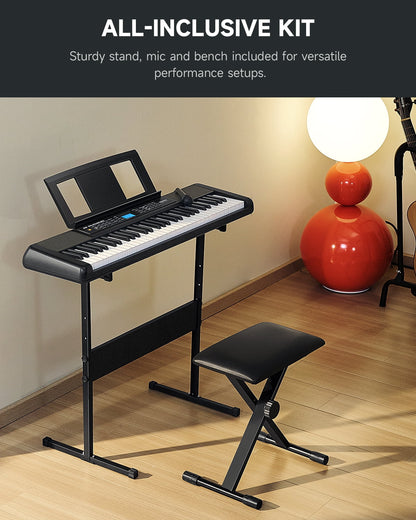 DEK-200 61-Key Piano Full-Size Electronic Keyboard Set, Auto Accompaniment, Metronome,, Includes 300 Tones, with Stand, Bench, Microphone