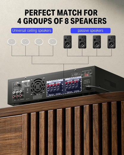 Stereo Receiver 4 Channel 1000W Peak Power Home Theater Amp Amplifier USB SD, for Outdoor Speakers Karaoke