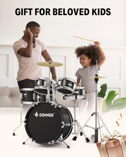 Kids Junior Drum Set for Beginner, 14" 5-Piece Percussion Instrument Practice Learning, Black