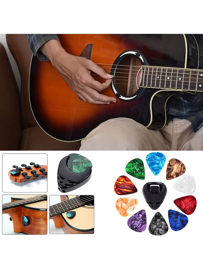 10Pcs Acoustic Guitar Picks Colorful Guitar Picks & Pick Holder Set Ukulele Picks Multifunction Celluloid Guitar Accessories