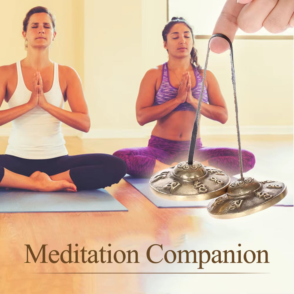 2.6In/6.5Cm Handcrafted Tibetan Meditation Tingsha Cymbal Bell with Buddhist the Eight Auspicious Symbols