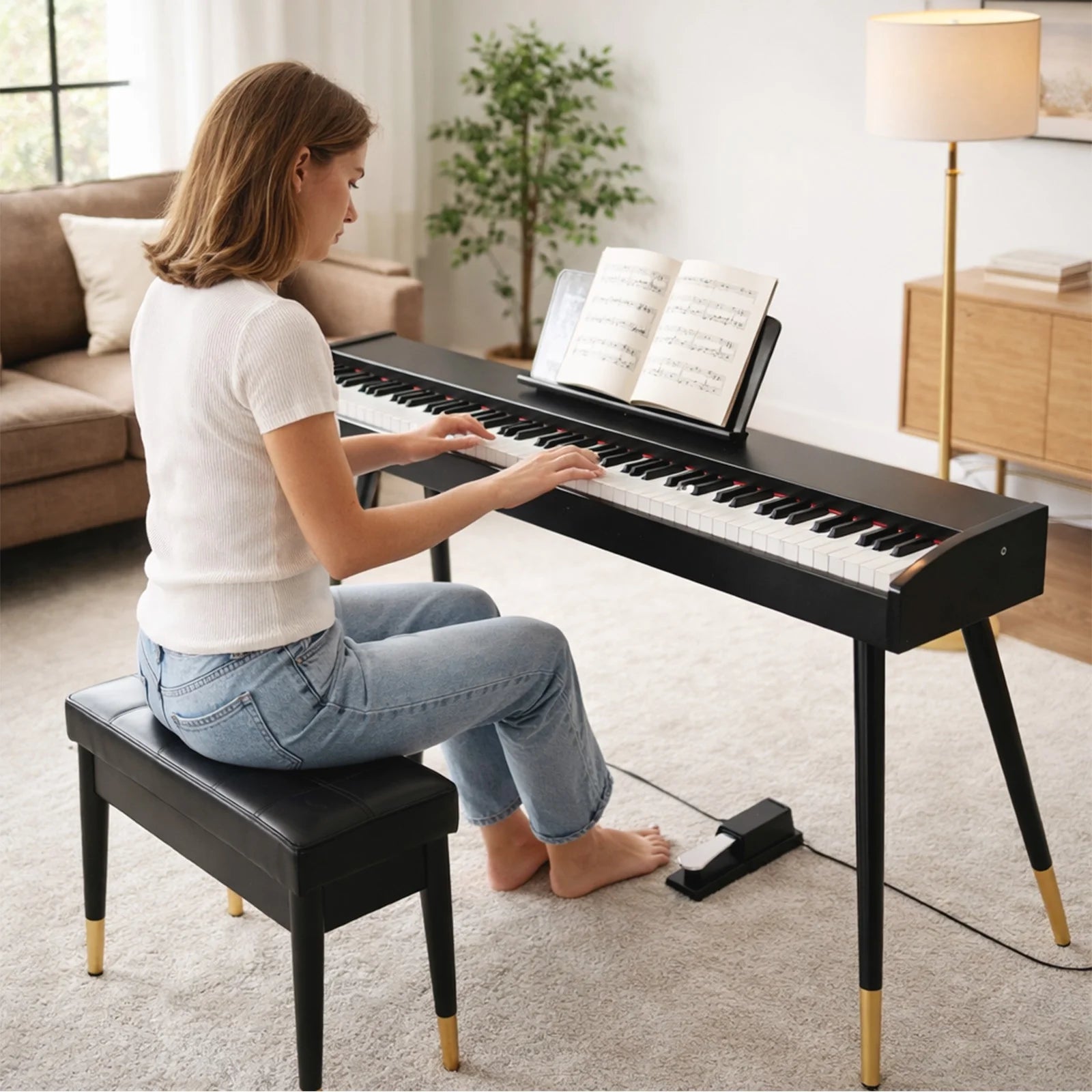 88 Key Digital Piano Keyboard Full-Size Semi-Weighted Electric Piano with Sustain Pedal, Music Rest, Black