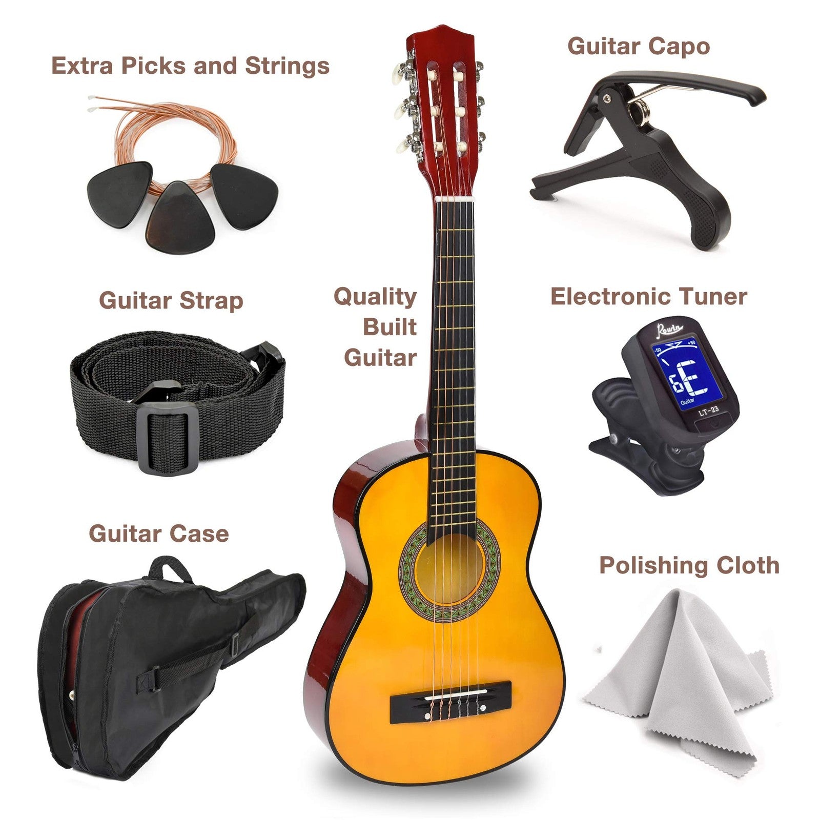 30" Left Handed Wood Guitar with Case and Accessories for Kids/Girls/Boy