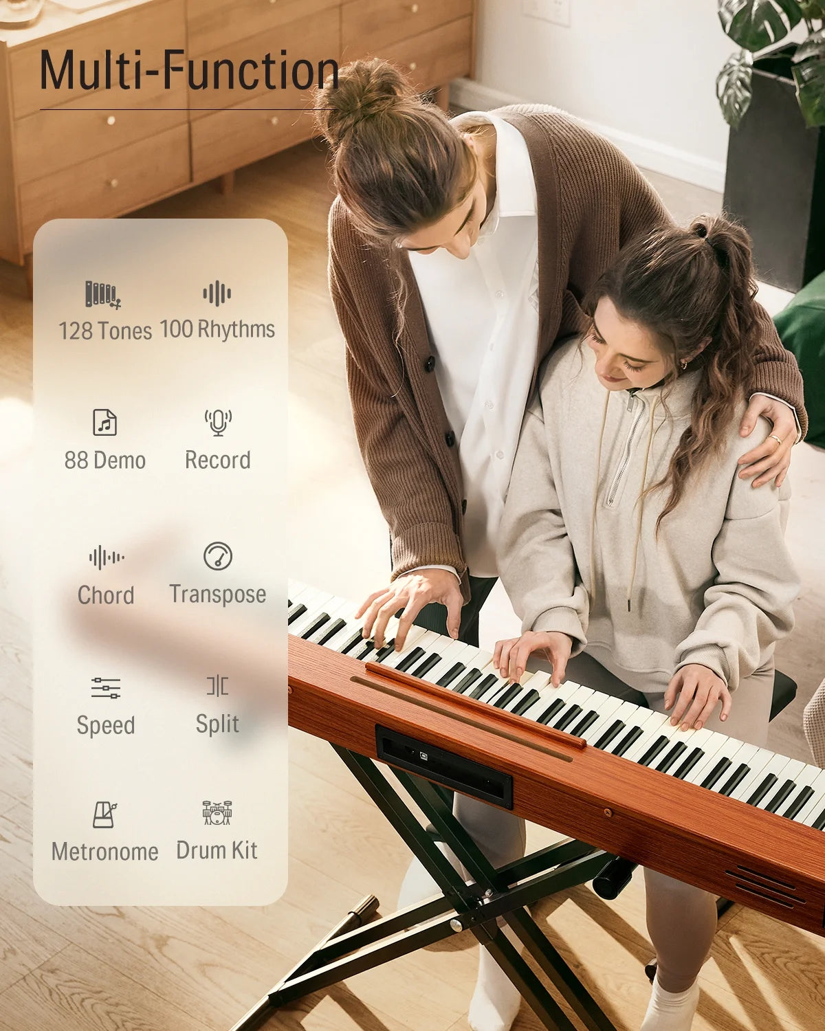 DEP-1S Velocity-Sensitive 88 Keyboard Digital Piano with Stand, 128 Tones, 100 Rhythms, 88 Demo, with Headphone, USB-MIDI, Sustain Pedal, Connect to Apps