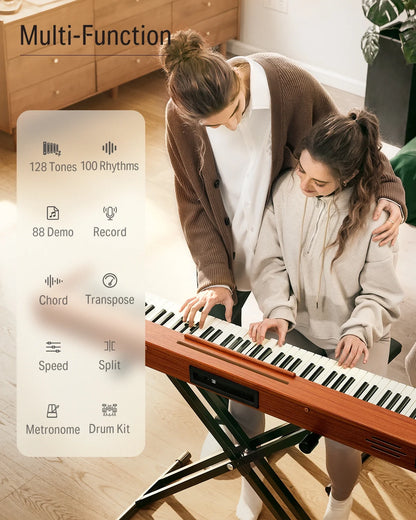 DEP-1S Velocity-Sensitive 88 Keyboard Digital Piano with Stand, 128 Tones, 100 Rhythms, 88 Demo, with Headphone, USB-MIDI, Sustain Pedal, Connect to Apps