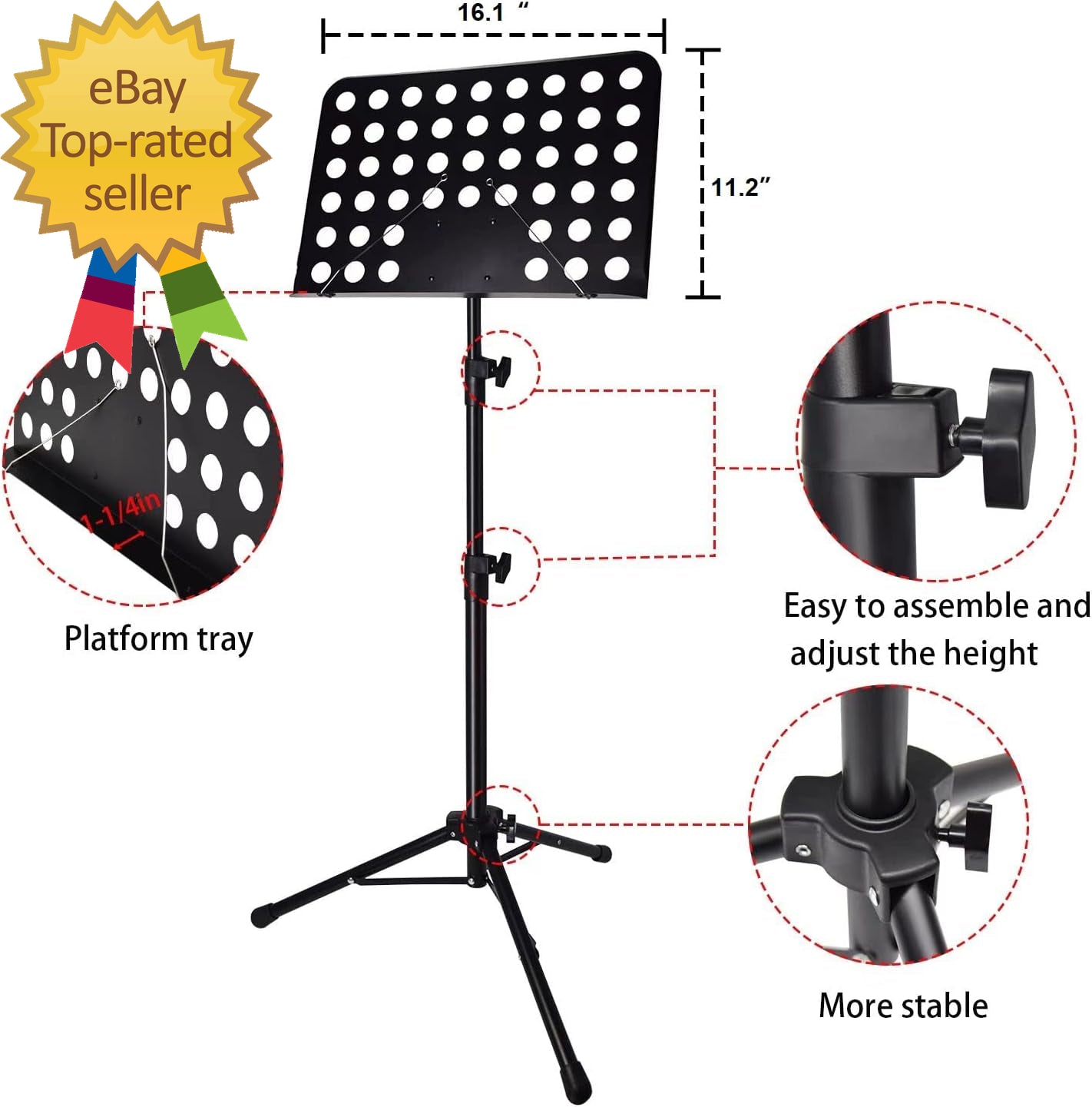 Sheet Music Stand with Light & Phone Holder, 57" Music Stand for Sheet Music Hig