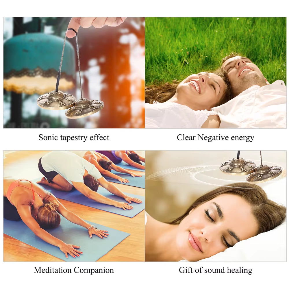 2.6In/6.5Cm Handcrafted Tibetan Meditation Tingsha Cymbal Bell with Buddhist the Eight Auspicious Symbols