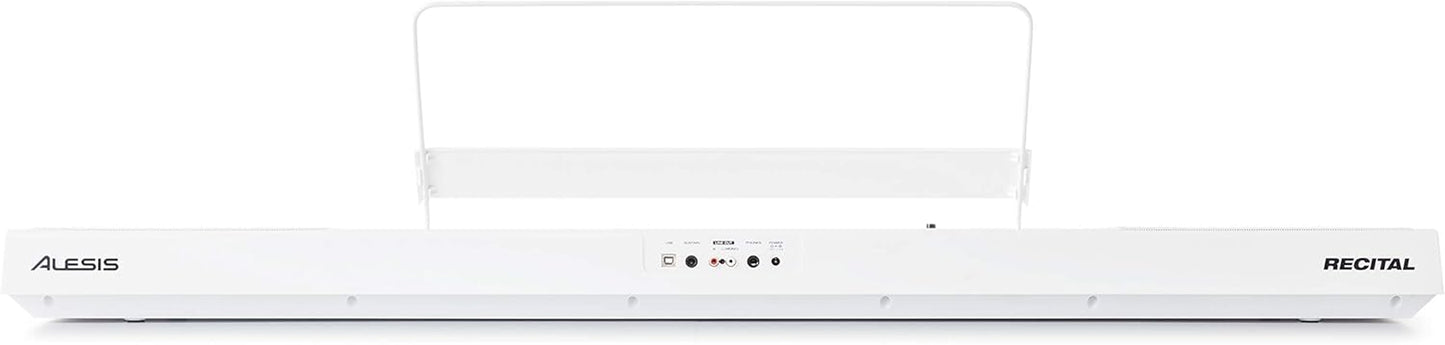 Recital White - 88 Key Digital Piano Keyboard with Semi-Weighted Keys, 2X20W Speakers, 5 Voices, Split, Layer and Lesson Mode, FX and Piano Lessons