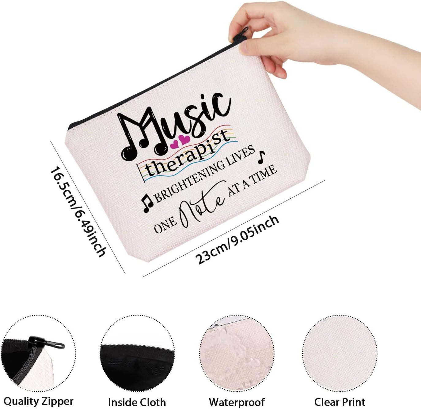 Music Therapist Gift Brightening Lives One Note at a Time Music Therapist Teacher’S Day Zipper Pouch Makeup Bag (Music Therapist)