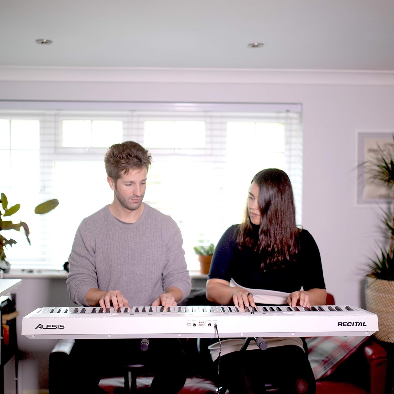 Recital White - 88 Key Digital Piano Keyboard with Semi-Weighted Keys, 2X20W Speakers, 5 Voices, Split, Layer and Lesson Mode, FX and Piano Lessons