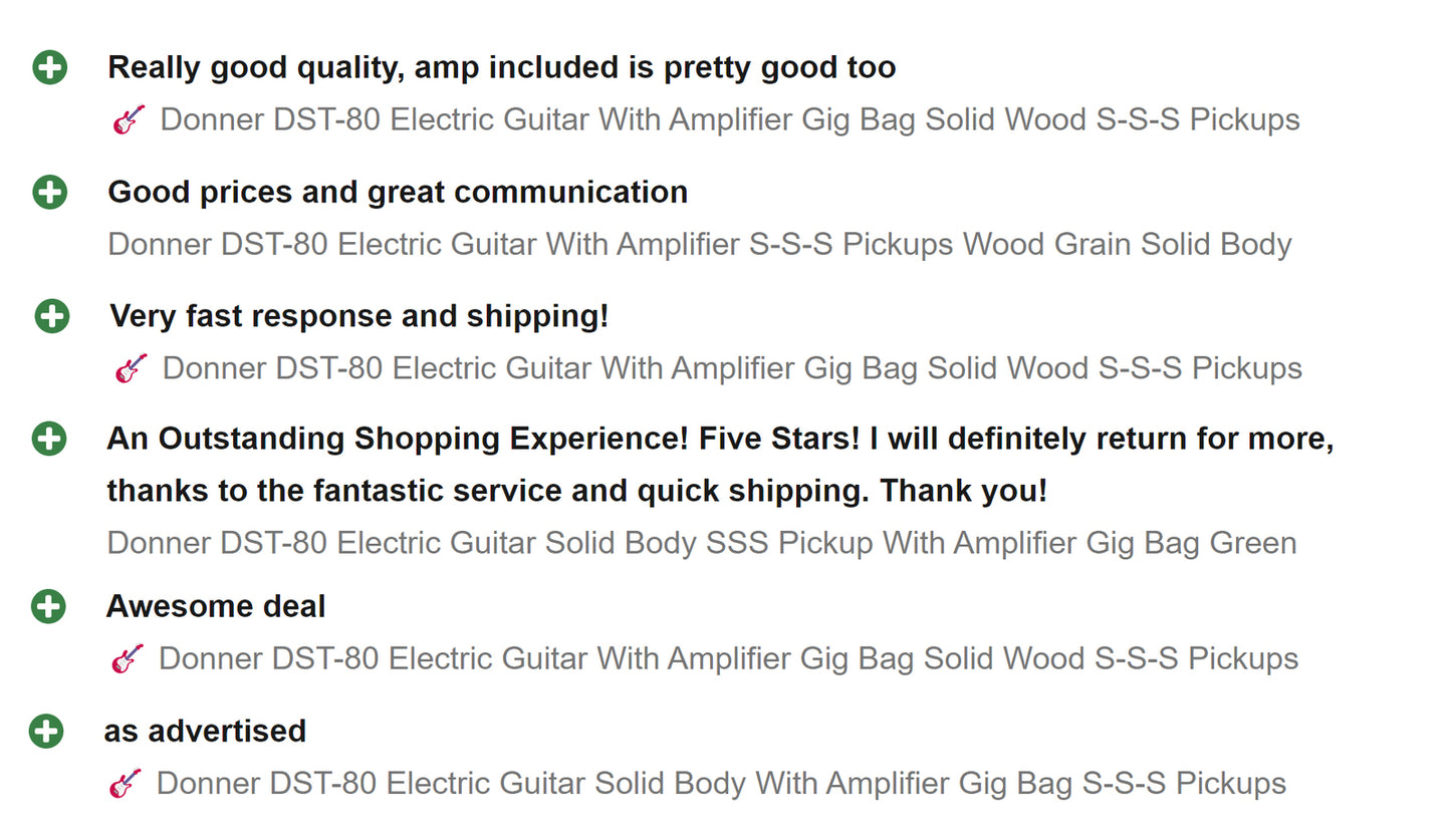 🎸 Donner DST-80 Electric Guitar with Amp Bag Strap Tuner Solid Body SSS Pickup