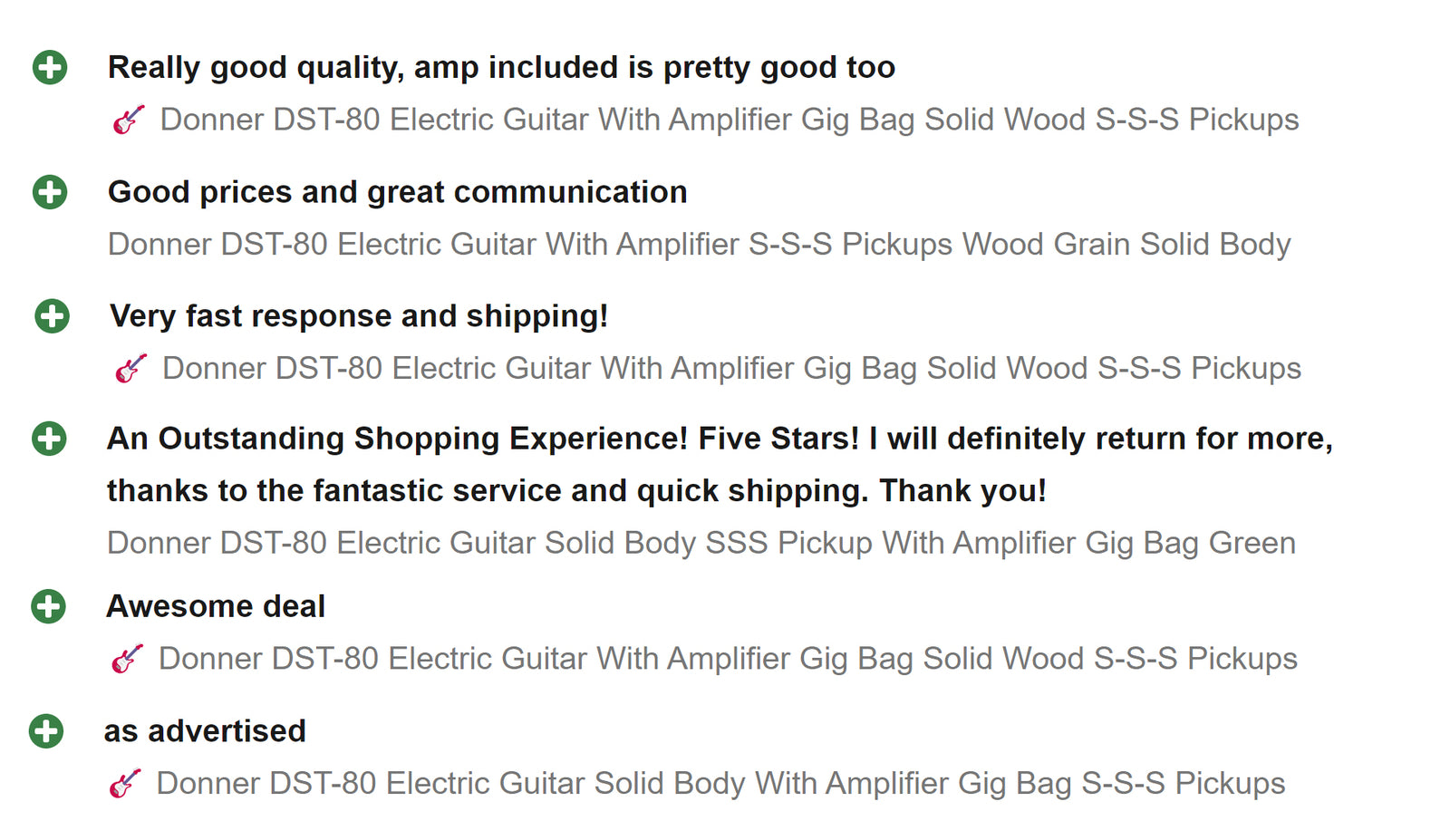 🎸 Donner DST-80 Electric Guitar with Amp Bag Strap Tuner Solid Body SSS Pickup