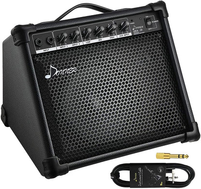 DKA-20 Keyboard Amplifier 20 Watt AMP with Aux in and Two Channels, Bass Guitar Amp, Piano Amplifier, Electronic Drum Speaker Support for Microphone Input TV Computer