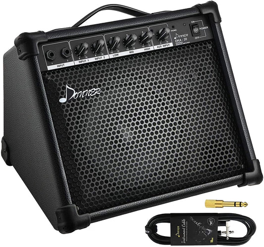 DKA-20 Keyboard Amplifier 20 Watt AMP with Aux in and Two Channels, Bass Guitar Amp, Piano Amplifier, Electronic Drum Speaker Support for Microphone Input TV Computer