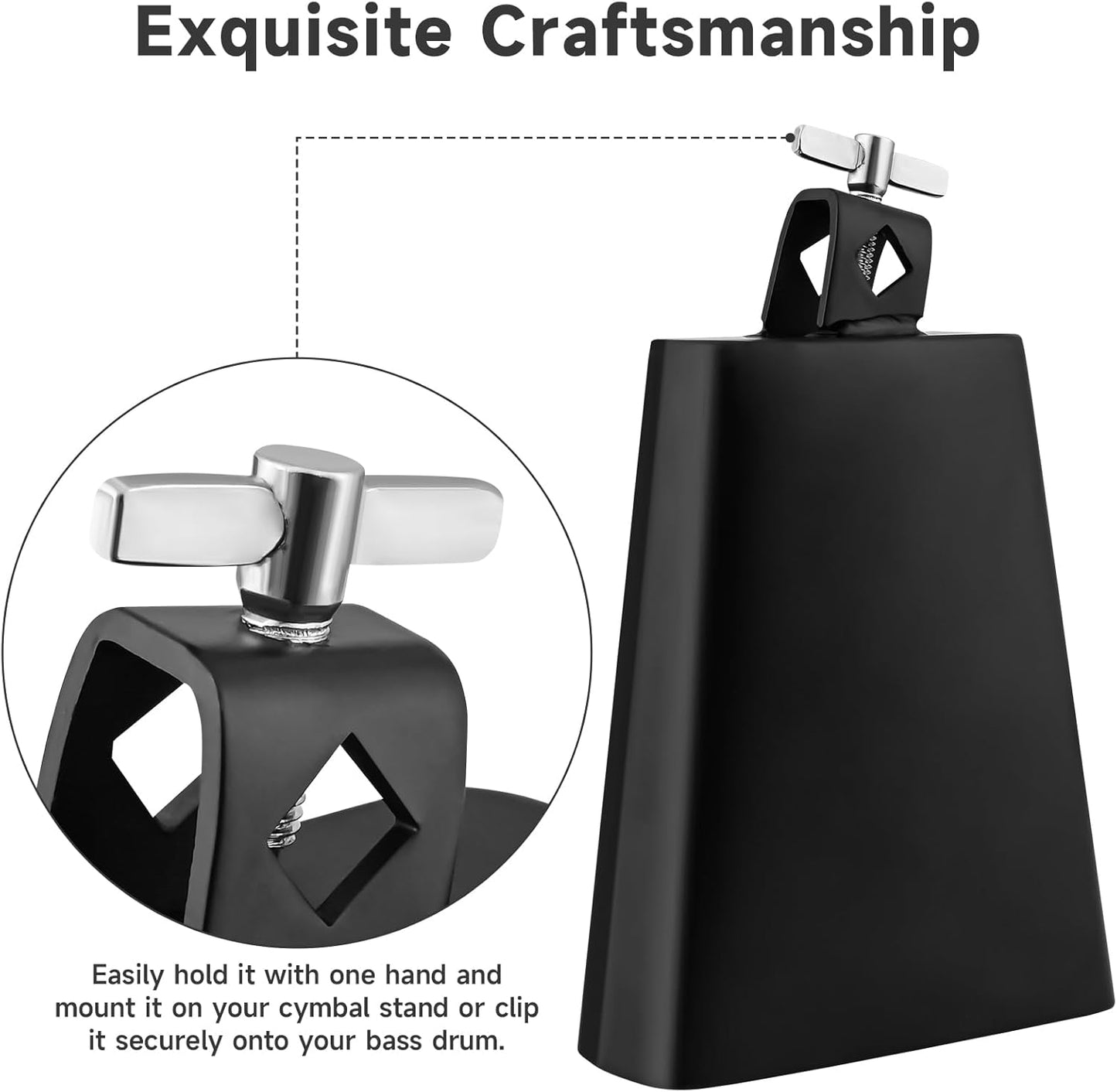 6" Cowbell with Adjustable Clamp, Percussion Accessory for Drum Sets, Standard B