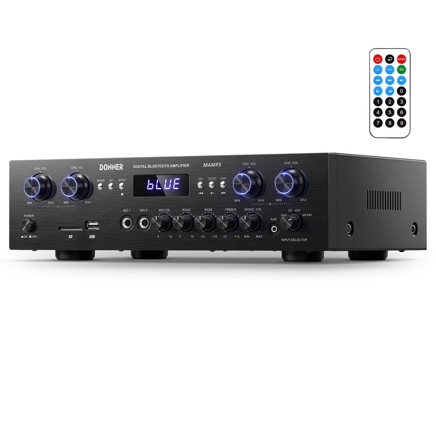 Stereo Receiver 4 Channel 1000W Peak Power Home Theater Amp Amplifier USB SD, for Outdoor Speakers Karaoke