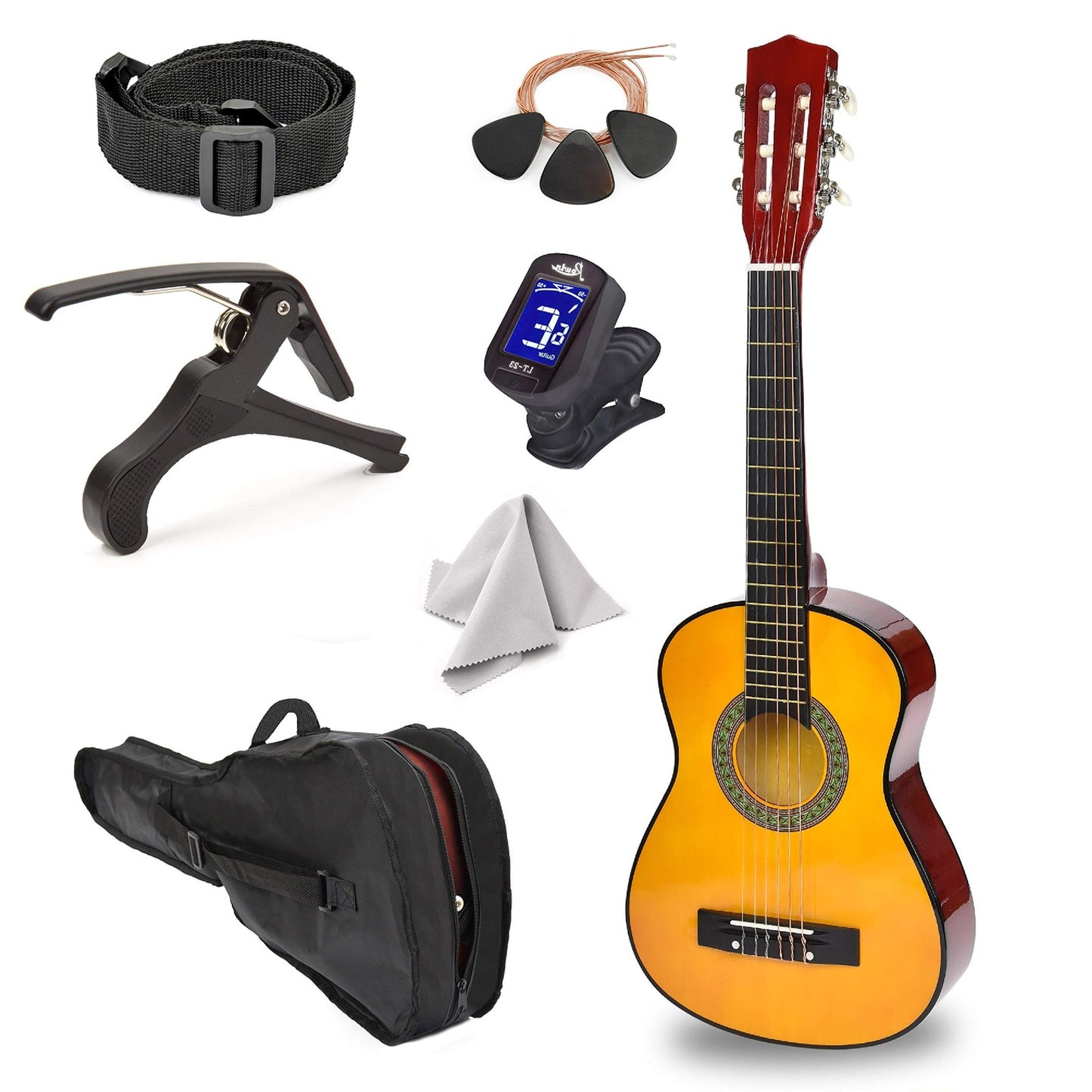 30" Left Handed Wood Guitar with Case and Accessories for Kids/Girls/Boy