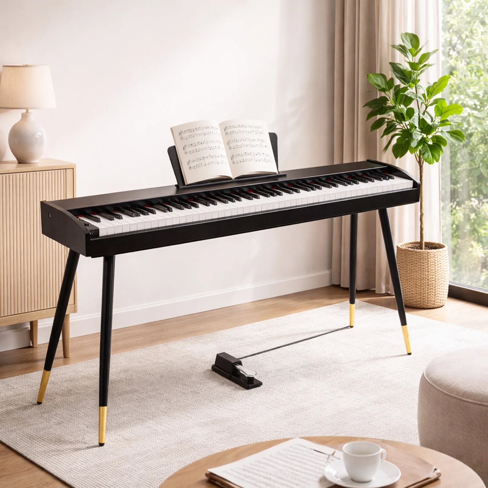 88 Key Digital Piano Keyboard Full-Size Semi-Weighted Electric Piano with Sustain Pedal, Music Rest, Black