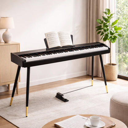88 Key Digital Piano Keyboard Full-Size Semi-Weighted Electric Piano with Sustain Pedal, Music Rest, Black