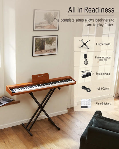DEP-1S Velocity-Sensitive 88 Keyboard Digital Piano with Stand, 128 Tones, 100 Rhythms, 88 Demo, with Headphone, USB-MIDI, Sustain Pedal, Connect to Apps