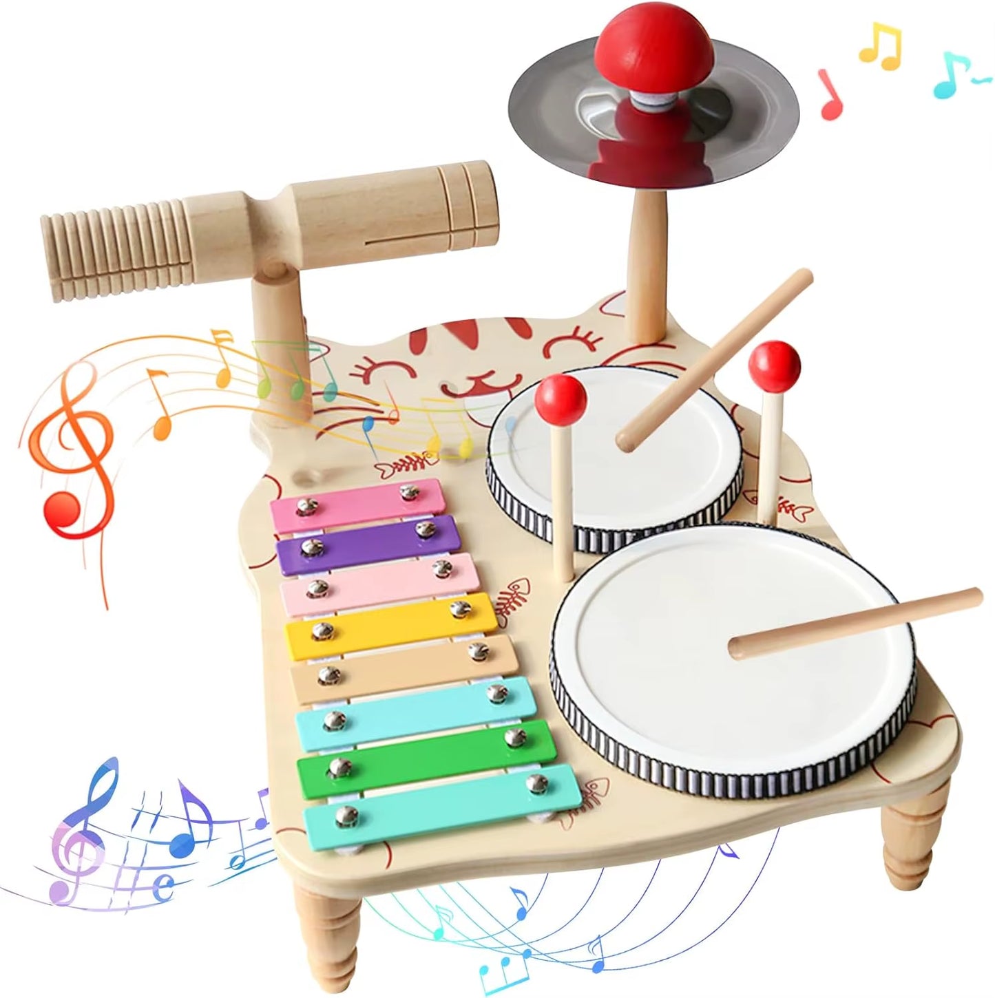 Wooden Music Toys for Babies Children'S Multifunctional Music Knocking Table Early Education Kids Drum Set Music Toy Baby Gift