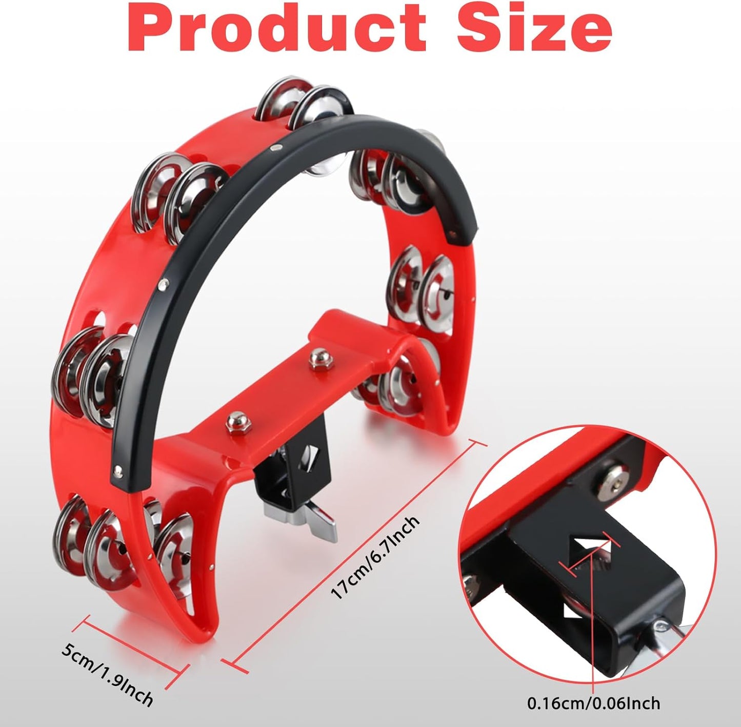Drum Set Tambourine with Mounting Eye Bolt, Hi Hat Tambourine (Red)
