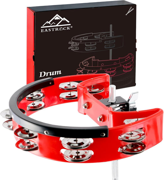 Drum Set Tambourine with Mounting Eye Bolt, Hi Hat Tambourine (Red)