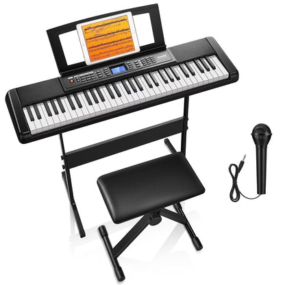 DEK-200 61-Key Piano Full-Size Electronic Keyboard Set, Auto Accompaniment, Metronome,, Includes 300 Tones, with Stand, Bench, Microphone