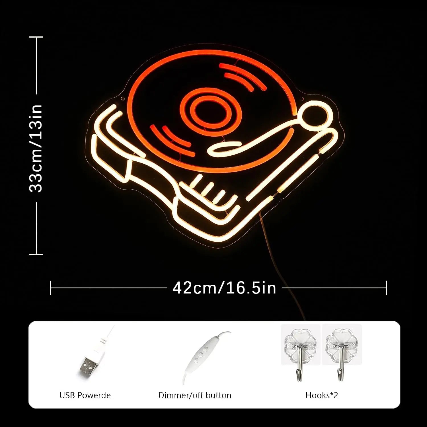 Record Player Neon Sign Retro Red Warm Music Record Neon Light for Music Studio Decor Live Music Bedroom Beer Bar Decoration