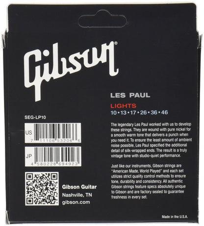 Gibson Les Paul Electric Guitar Strings .010 to .046 Pure Nickel Wound