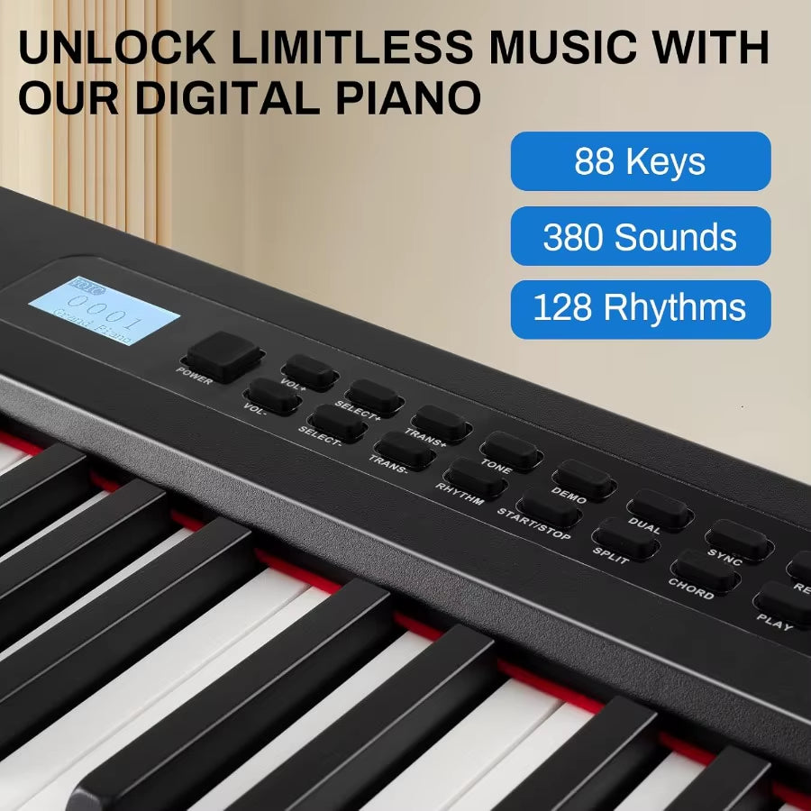 88Key Digital Piano Keyboard with Semiweighted Keys for Realistic Piano Playing Experience Featuring Double Keyboard Design LED