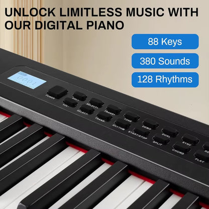 88Key Digital Piano Keyboard with Semiweighted Keys for Realistic Piano Playing Experience Featuring Double Keyboard Design LED