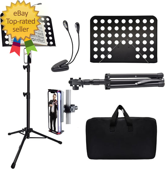 Sheet Music Stand with Light & Phone Holder, 57" Music Stand for Sheet Music Hig