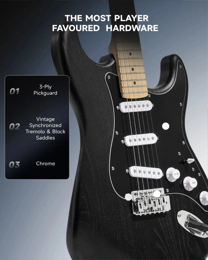 Electric Guitar Kits for Beginner Right Hand S-S-S Pickups Strater Sets, Black DST-80