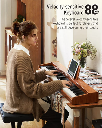 DEP-1S Velocity-Sensitive 88 Keyboard Digital Piano with Stand, 128 Tones, 100 Rhythms, 88 Demo, with Headphone, USB-MIDI, Sustain Pedal, Connect to Apps