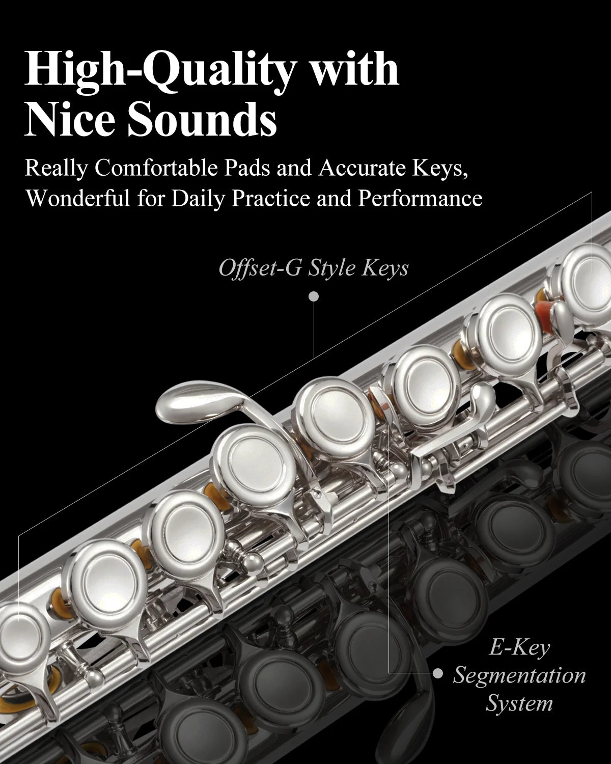 EFL-1 Nickel Plated C Flute for Beginner Students - 16 Key Closed Hole with Carrying Case, Stand, Full Cleaning Kit & Tuning Rod
