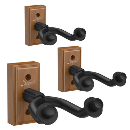 Guitar Wall Mount Hanger 3-Pack, Black Walnut Guitar Wall Holder for Acoustic Electric Guitars, Bass, Folk Ukulele, Violin, Mandolin Banjo and String Instruments
