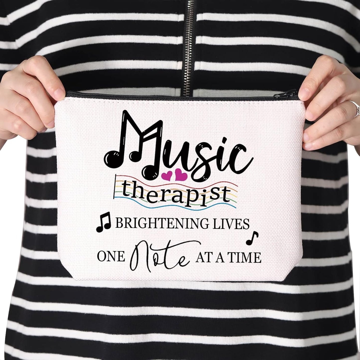 Music Therapist Gift Brightening Lives One Note at a Time Music Therapist Teacher’S Day Zipper Pouch Makeup Bag (Music Therapist)