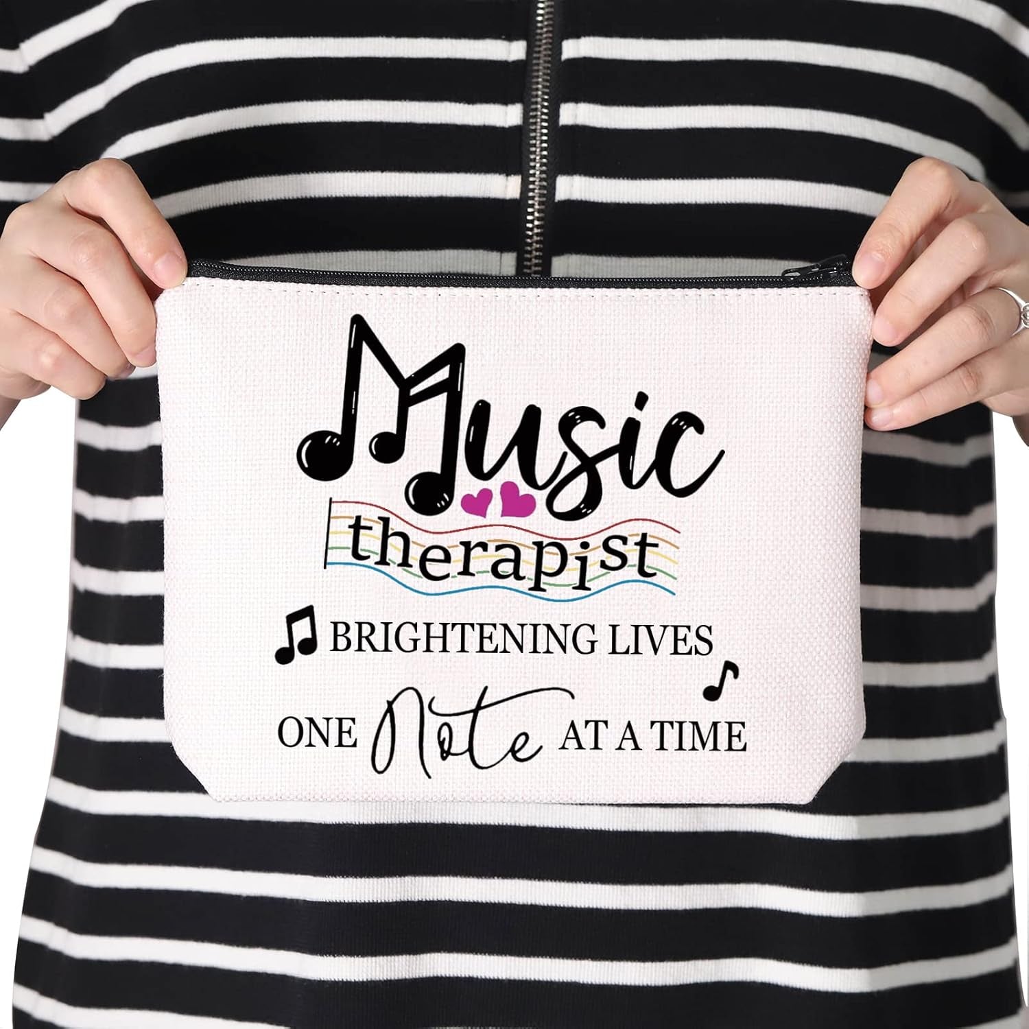 Music Therapist Gift Brightening Lives One Note at a Time Music Therapist Teacher’S Day Zipper Pouch Makeup Bag (Music Therapist)