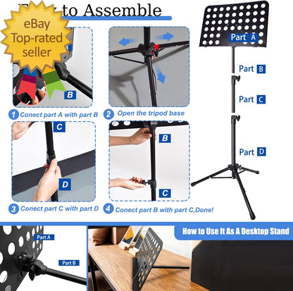 Sheet Music Stand with Light & Phone Holder, 57" Music Stand for Sheet Music Hig