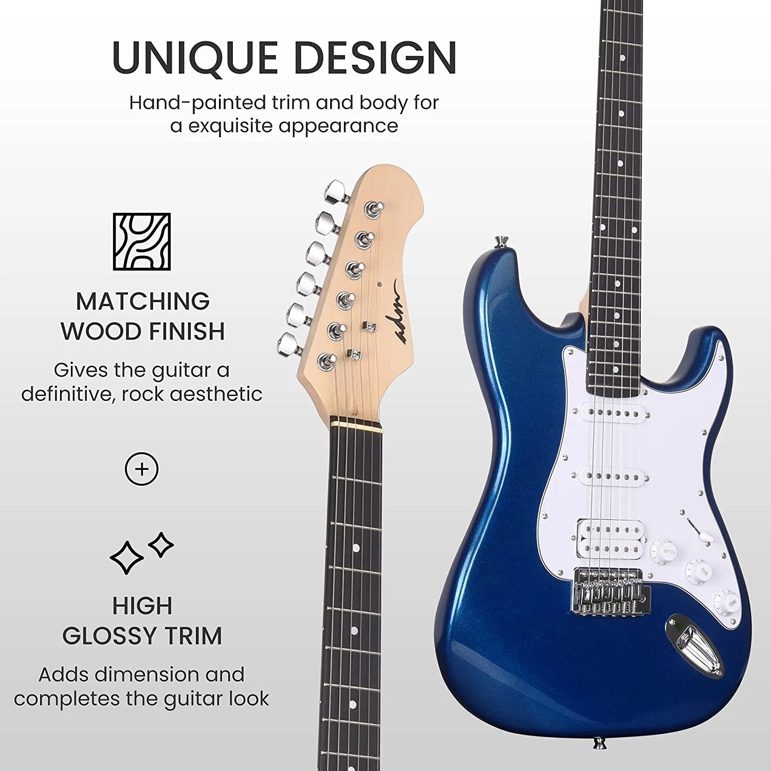 Electric Guitar Solid-Wood Body 39 Inch Beginner Kit with Amplifier, Strap, String, Tuner, Cable, Picks (Blue)
