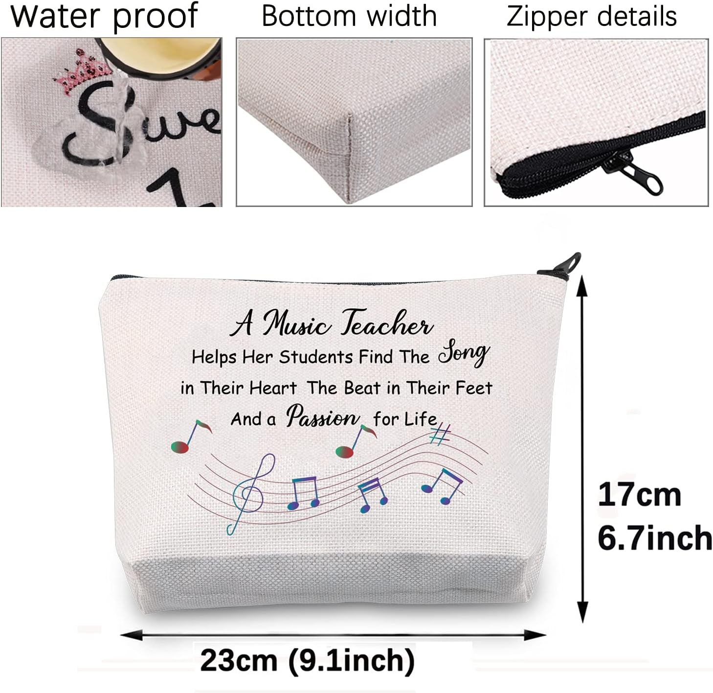 Music Teacher Gifts Music Teacher Bag Makeup Cosmetic Pouch Music Teacher Appreciation Gifts for Women Music Teacher Travel Toiletry Bag Pencil Pouch (Music Teacher Cosmetic Bag)