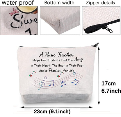 Music Teacher Gifts Music Teacher Bag Makeup Cosmetic Pouch Music Teacher Appreciation Gifts for Women Music Teacher Travel Toiletry Bag Pencil Pouch (Music Teacher Cosmetic Bag)